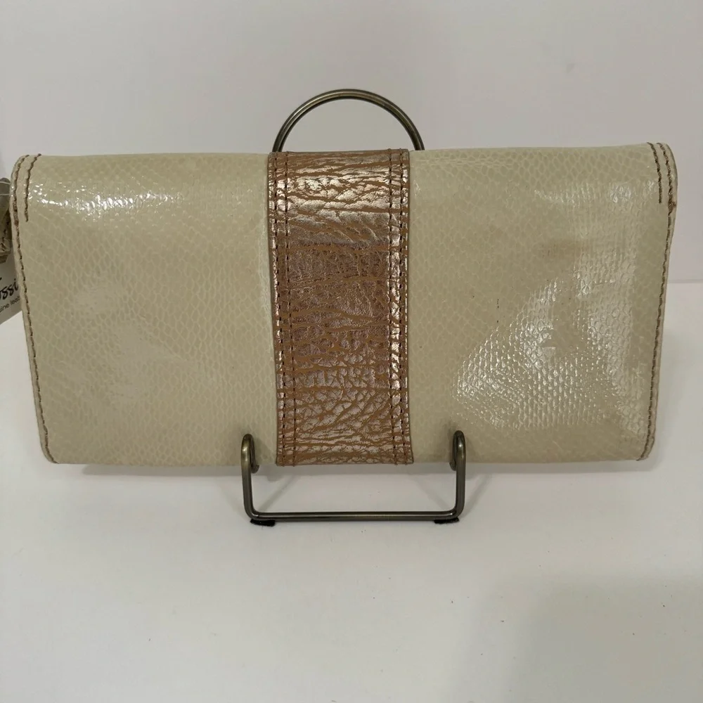 Fossil SL9966 Bone Cream Leather Clutch Wallet Bronze Python Print Organizer NWT
